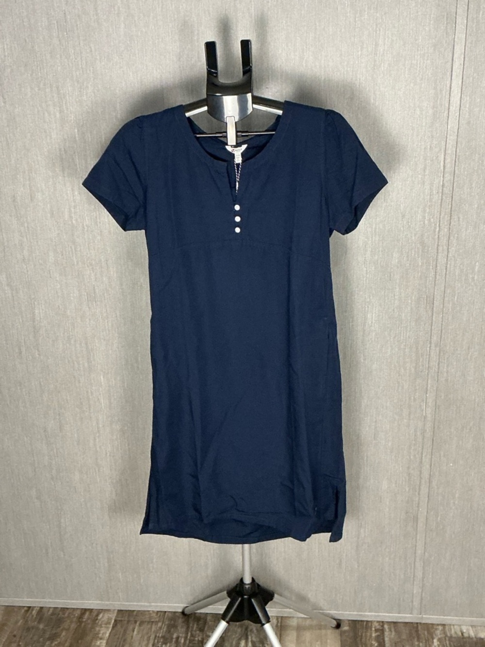Navy Short Sleeve Henley Shift Dress EU Size 40= US 8/10 - Picture 5 of 12